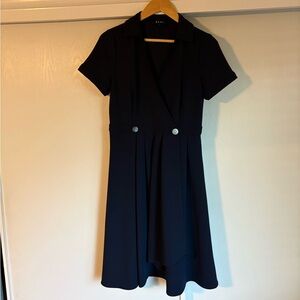 DKNY Navy Short-Sleeve Wrap Midi Dress